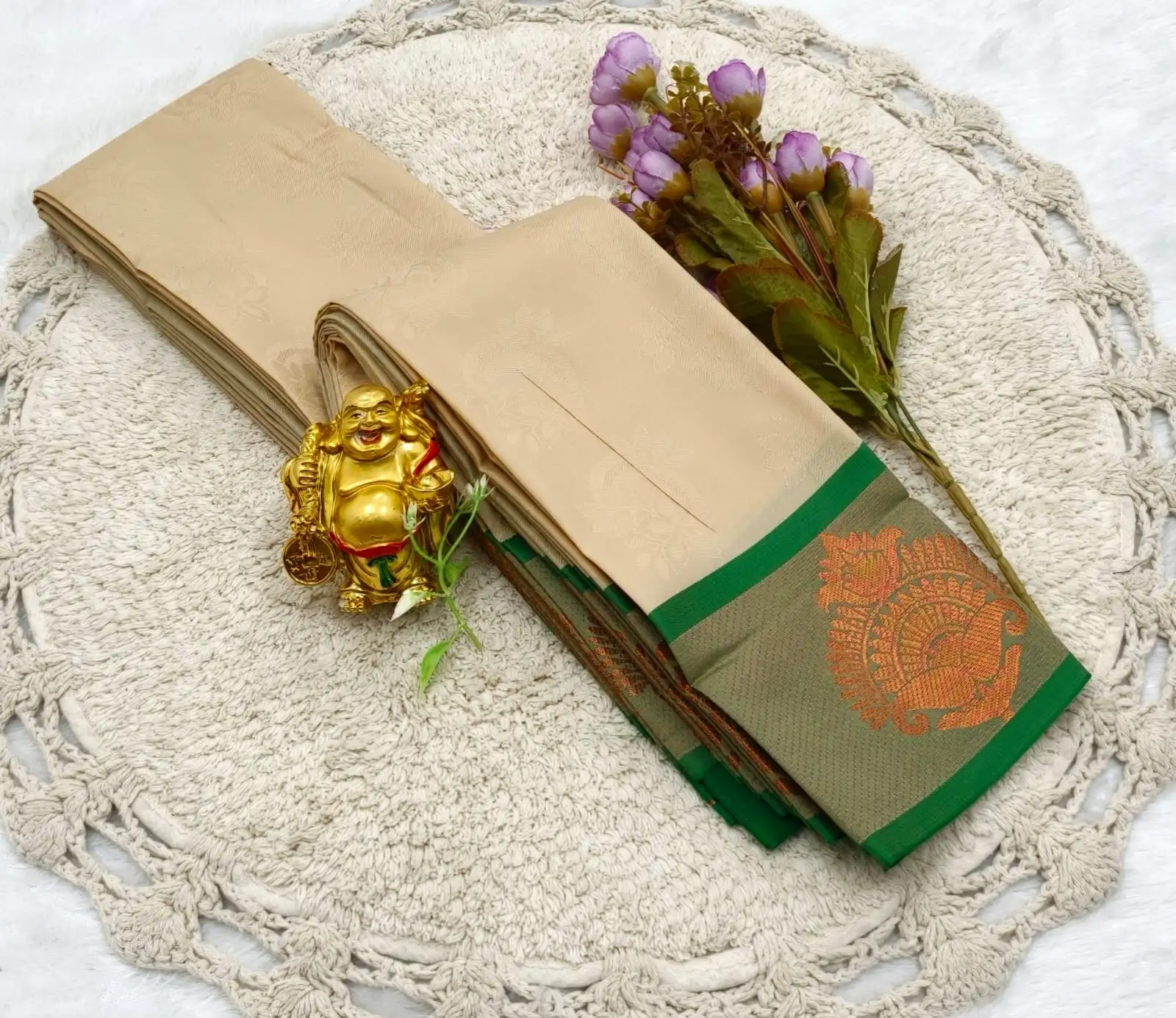 Beige Elephant-Peacock Narayana Pettai Saree